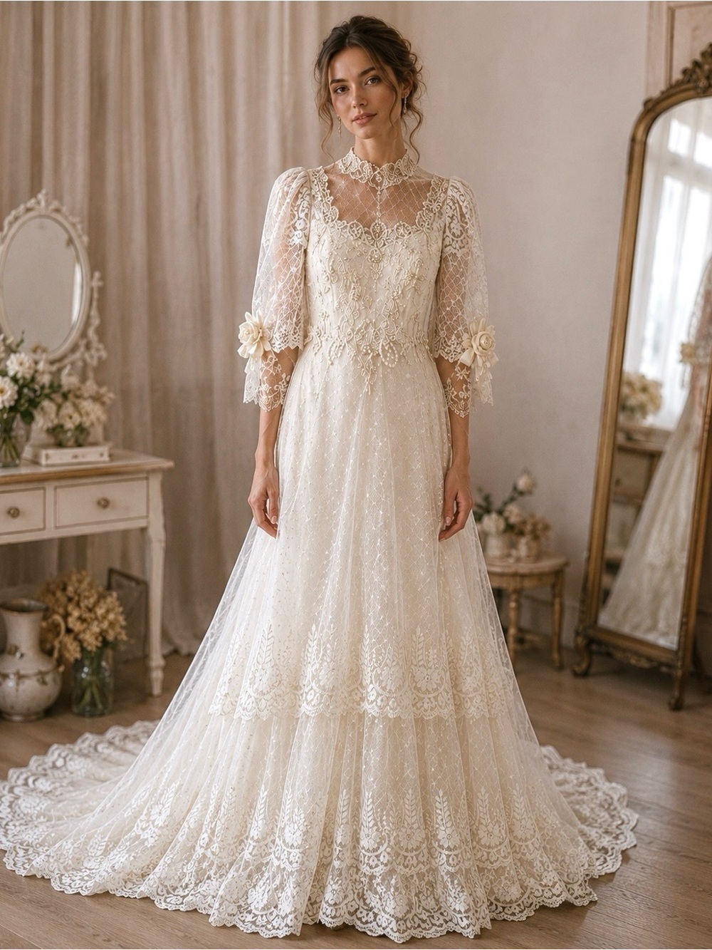 VTG ILGWU Victorian Style Wedding Dress XS
